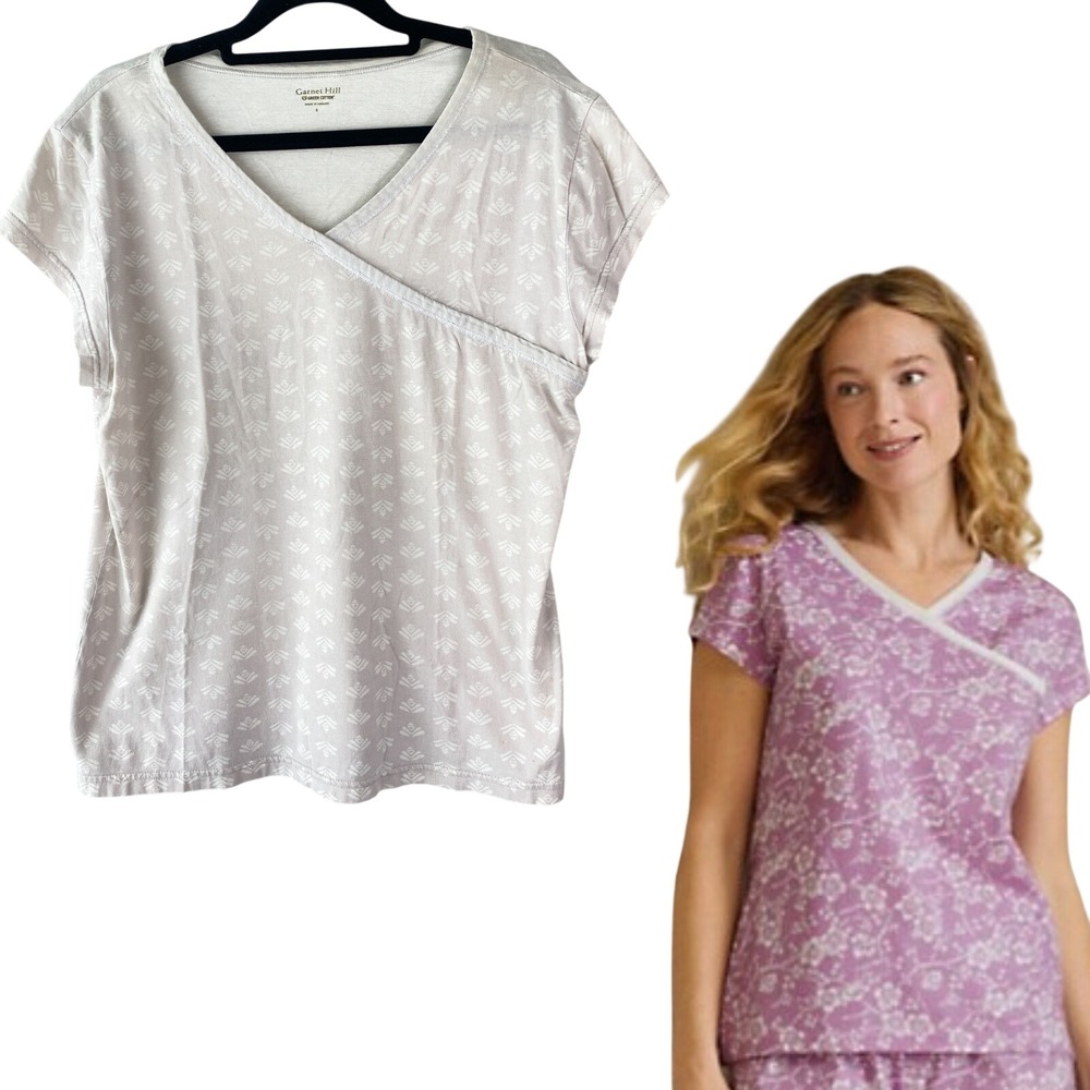 Garnet Hill Womens Asian Wrap‎ Top S White Organic Cotton Embroidered Coquette
